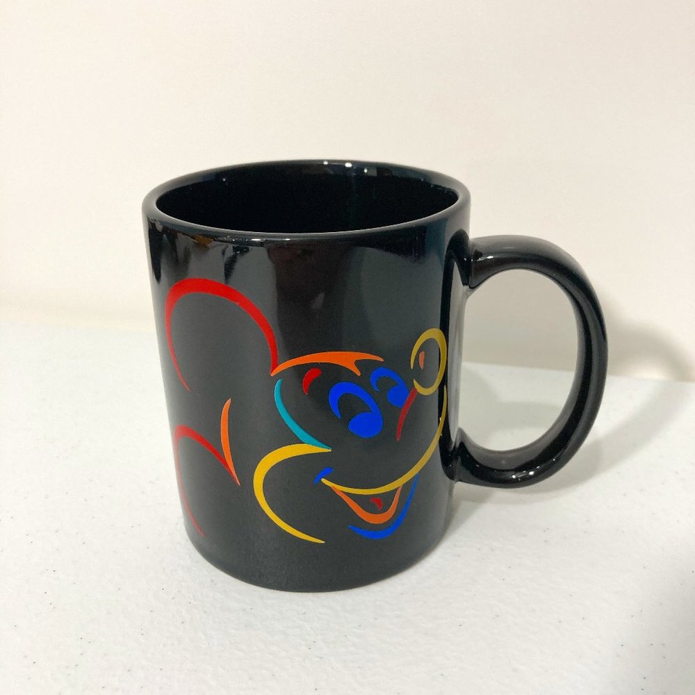 Disney Signature Mickey Mouse Mug Coffee Cup Ceramic Black Red 4” Tall